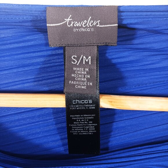 Chico's Travelers, Royal Blue Poncho Plisse Fabric Lightweight Fringe Hem S/M - Picture 2 of 16